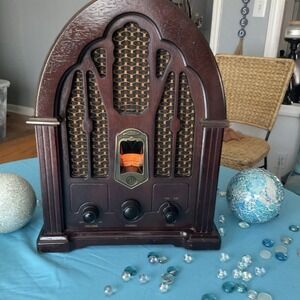 GE AM/FM Vintage Style Wooden Cathedral Tabletop Radio, Model 7-4100JA